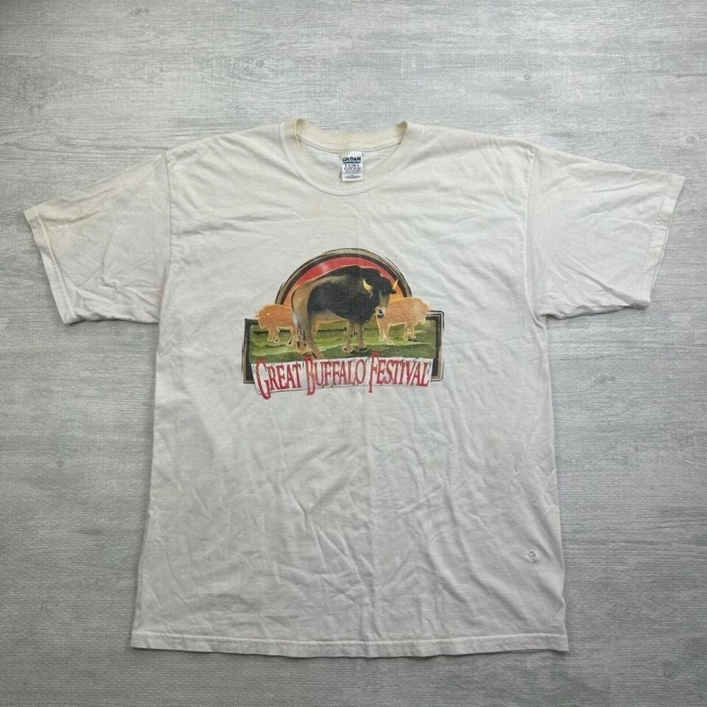 Vintage The Great Buffalo Festival Shirt Adult XL White Cowboy Western Nature